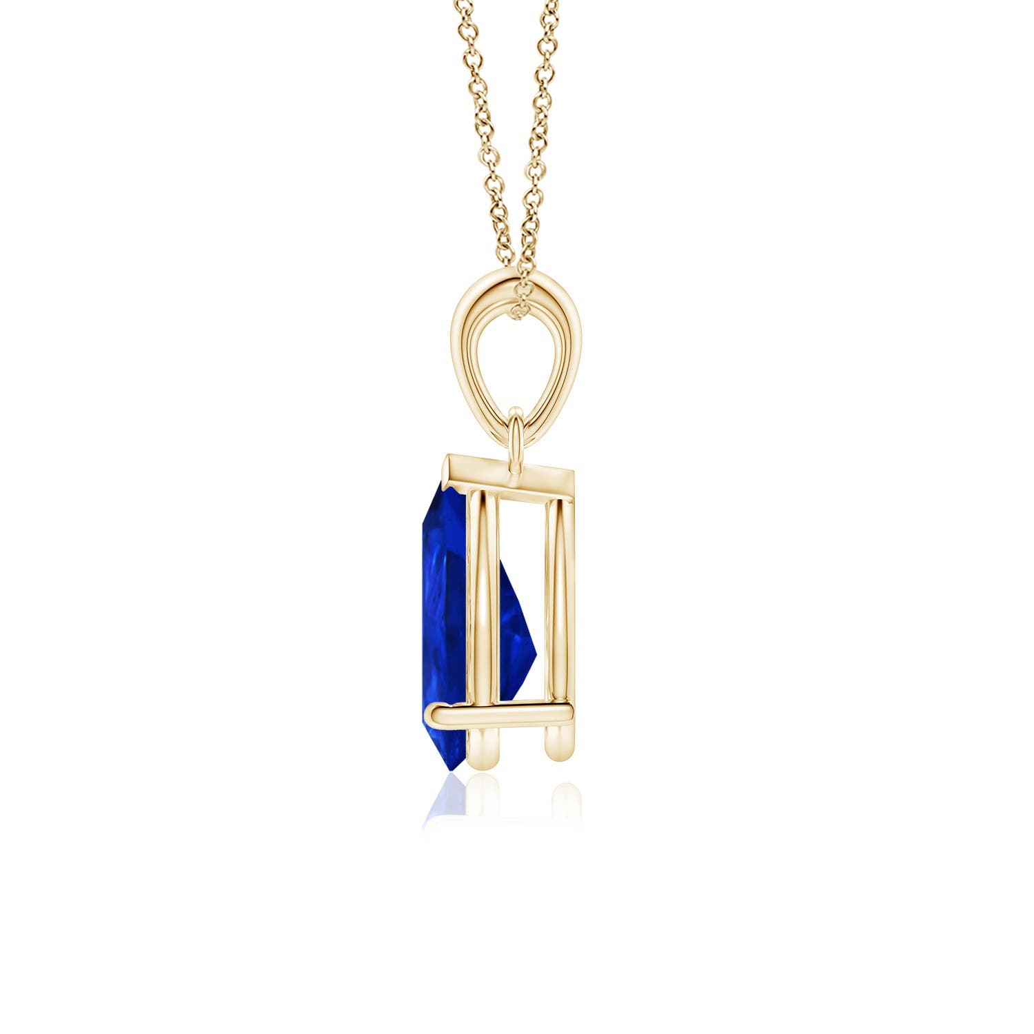 10x7mm Labgrown Prong-Set Pear Lab-Grown Blue Sapphire Solitaire Pendant in 18K Yellow Gold