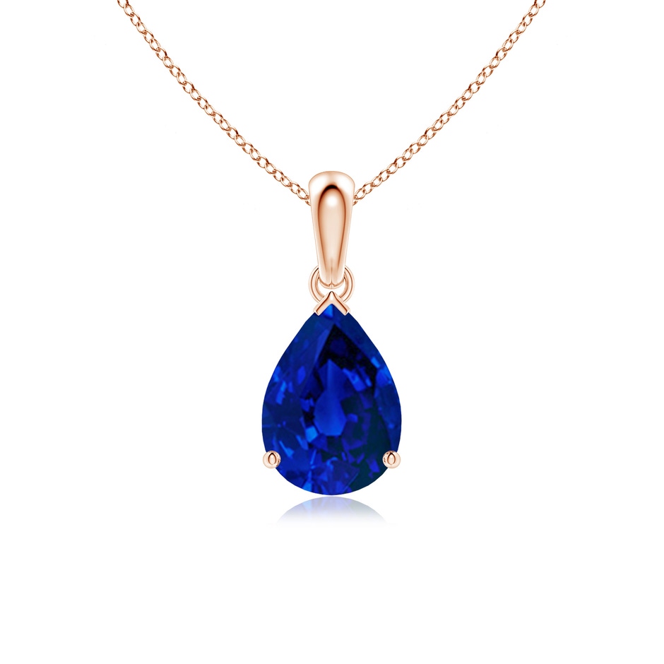 10x7mm Labgrown Prong-Set Pear Lab-Grown Blue Sapphire Solitaire Pendant in Rose Gold 