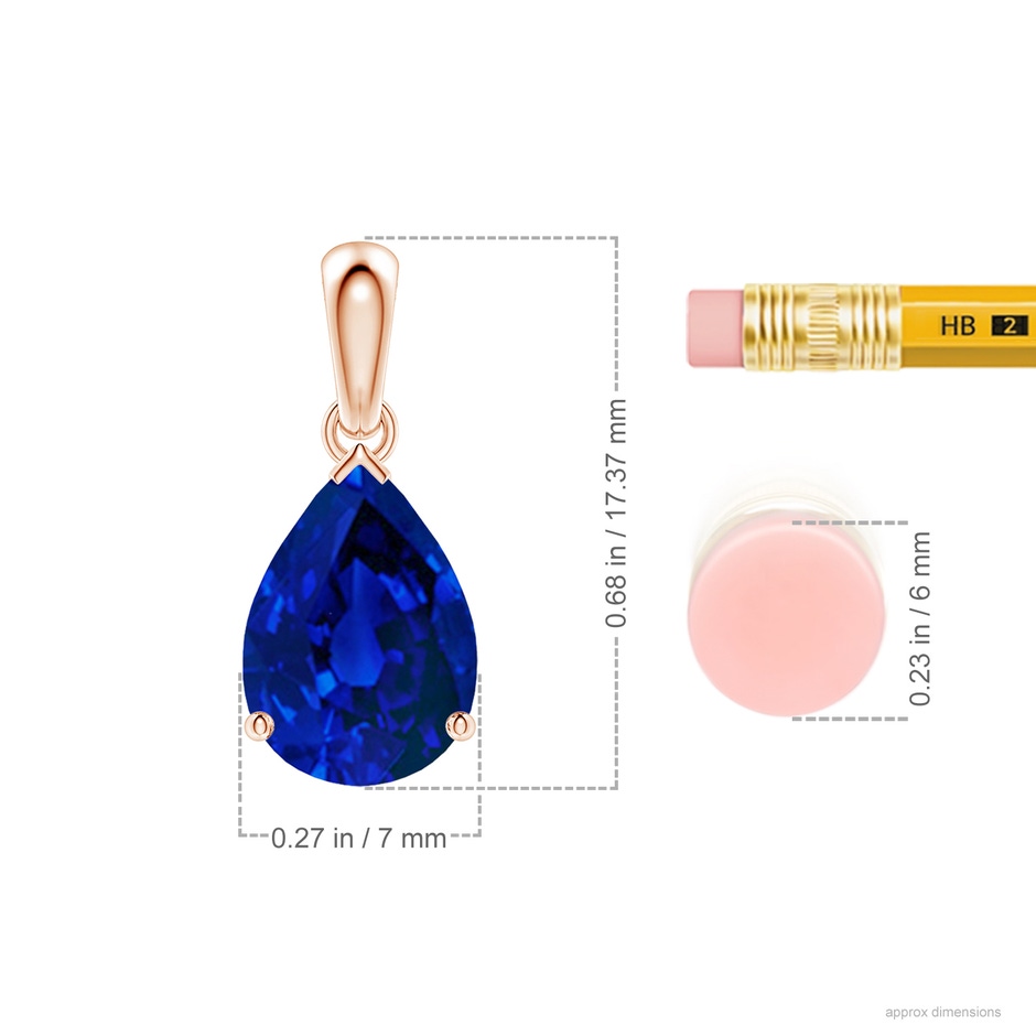 10x7mm Labgrown Prong-Set Pear Lab-Grown Blue Sapphire Solitaire Pendant in Rose Gold ruler