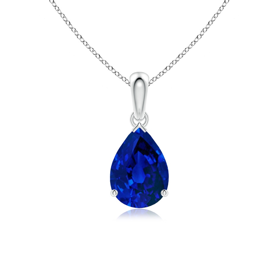 10x7mm Labgrown Prong-Set Pear Lab-Grown Blue Sapphire Solitaire Pendant in S999 Silver 