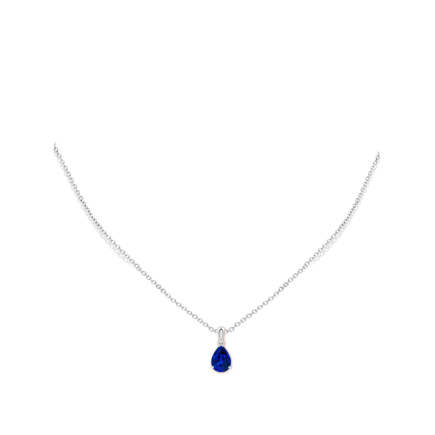 10x7mm Labgrown Prong-Set Pear Lab-Grown Blue Sapphire Solitaire Pendant in White Gold - body_neck