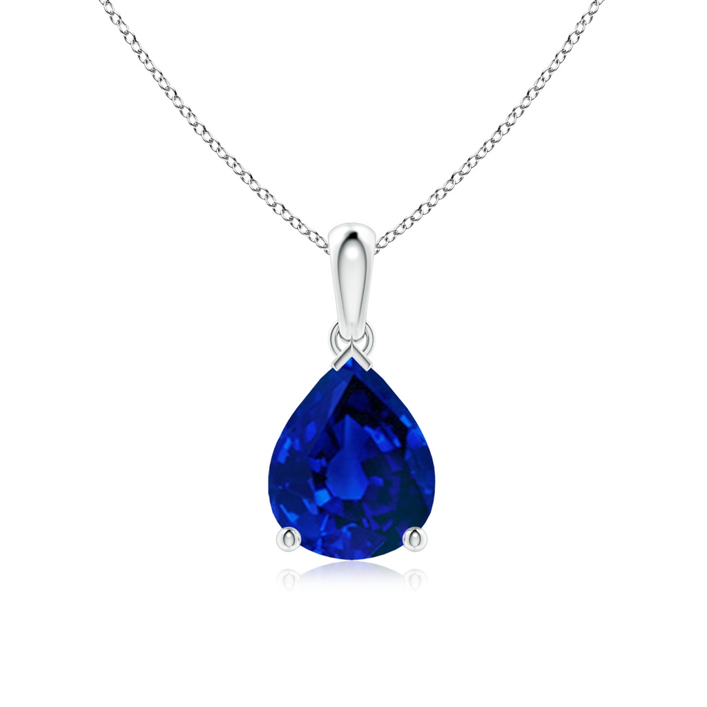 10x8mm Labgrown Lab-Grown Pear-Shaped Blue Sapphire Solitaire Pendant in S999 Silver