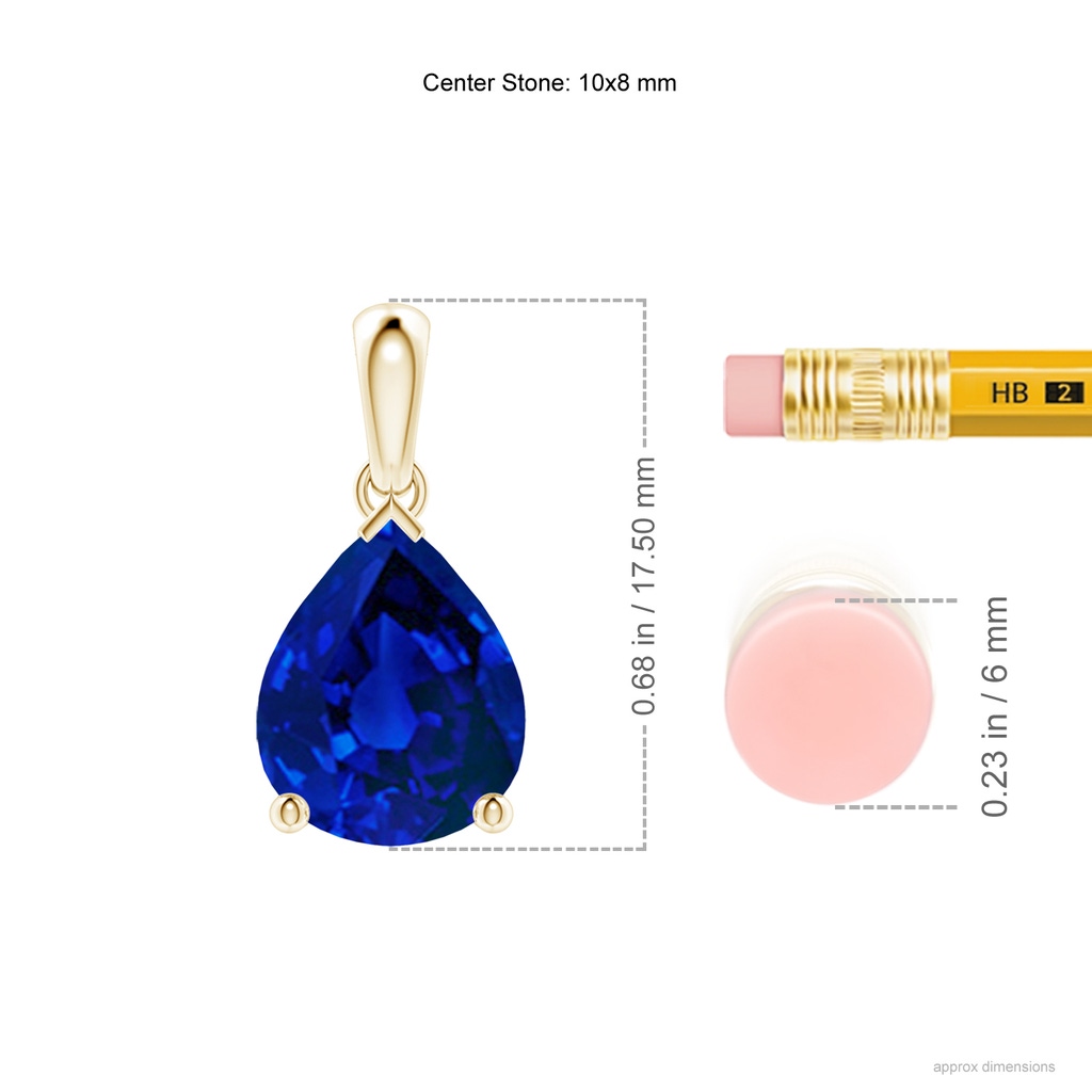 10x8mm Labgrown Lab-Grown Pear-Shaped Blue Sapphire Solitaire Pendant in Yellow Gold ruler