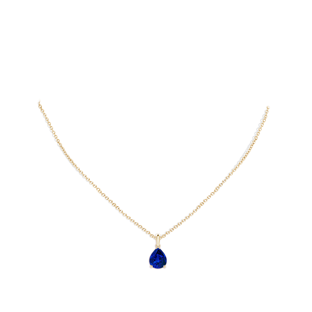 10x8mm Labgrown Lab-Grown Pear-Shaped Blue Sapphire Solitaire Pendant in Yellow Gold pen