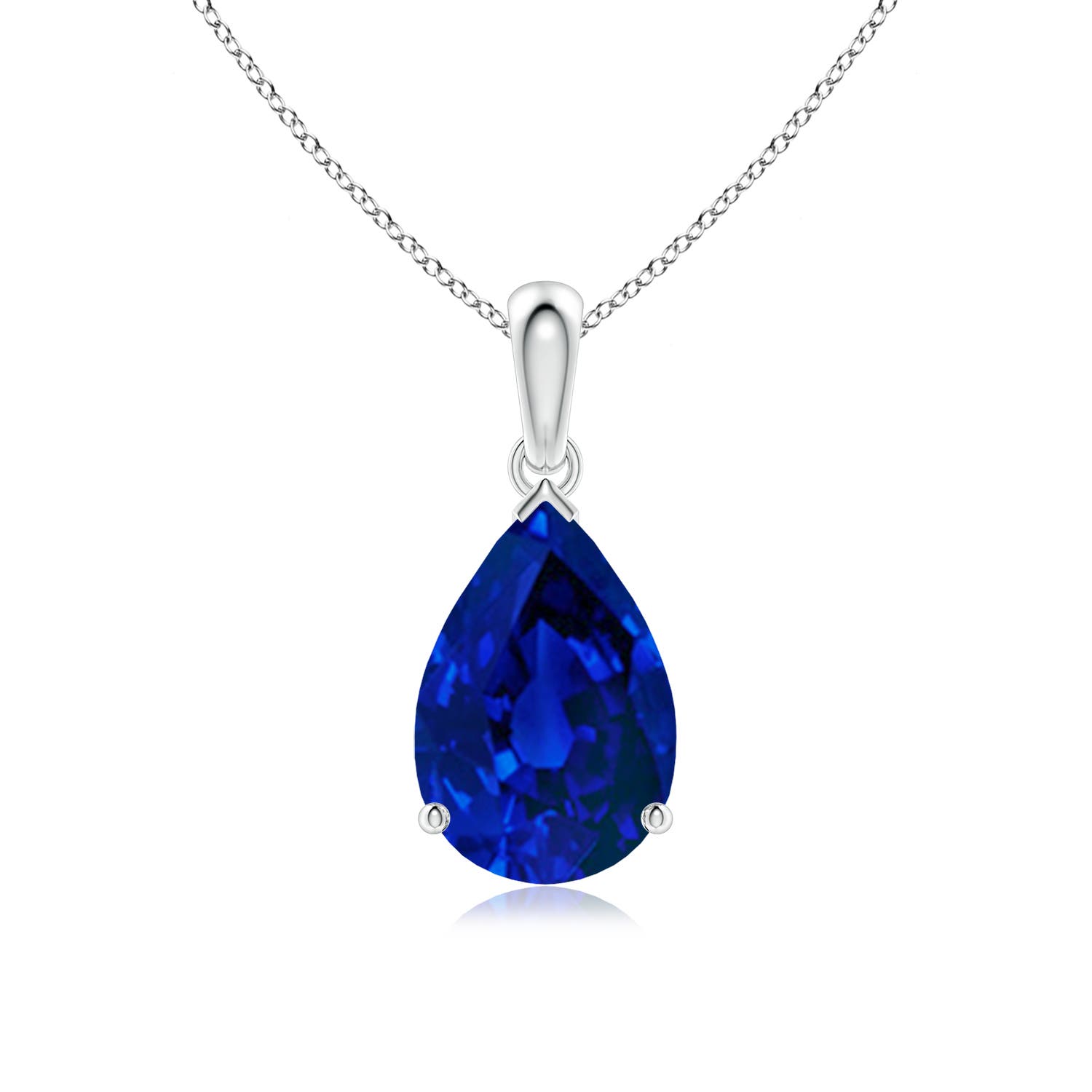 12x8mm Labgrown Prong-Set Pear Lab-Grown Blue Sapphire Solitaire Pendant in 18K White Gold