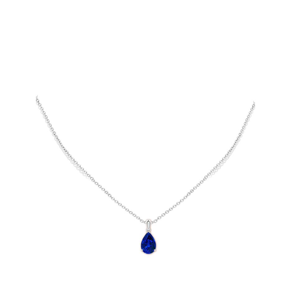 12x8mm Labgrown Prong-Set Pear Lab-Grown Blue Sapphire Solitaire Pendant in 18K White Gold pen