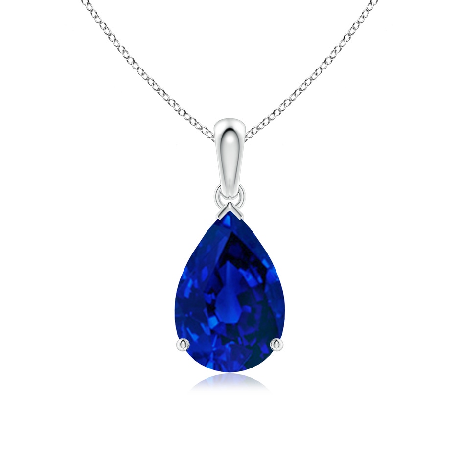 12x8mm Labgrown Prong-Set Pear Lab-Grown Blue Sapphire Solitaire Pendant in P950 Platinum 
