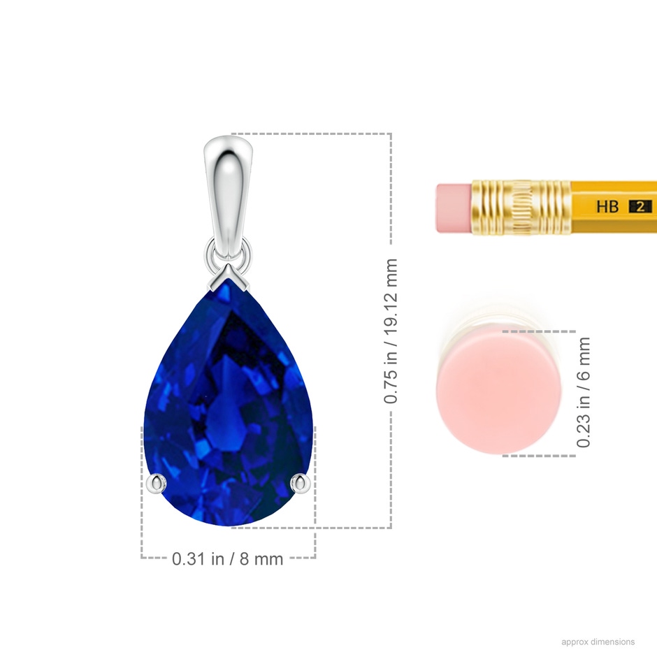 12x8mm Labgrown Prong-Set Pear Lab-Grown Blue Sapphire Solitaire Pendant in P950 Platinum ruler