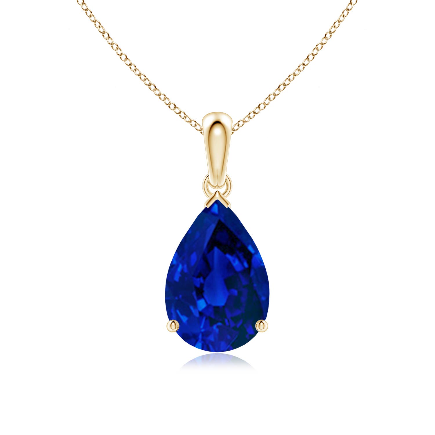 12x8mm Labgrown Prong-Set Pear Lab-Grown Blue Sapphire Solitaire Pendant in Yellow Gold