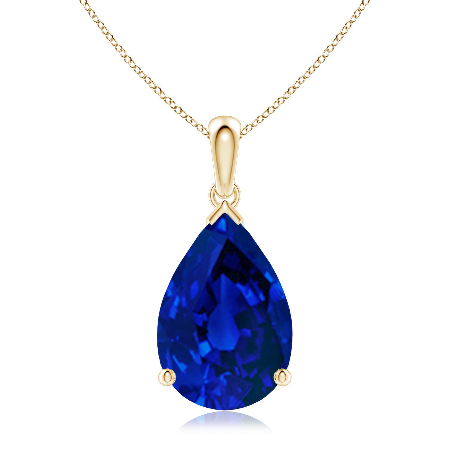 15x10mm Labgrown Prong-Set Pear Lab-Grown Blue Sapphire Solitaire Pendant in Yellow Gold