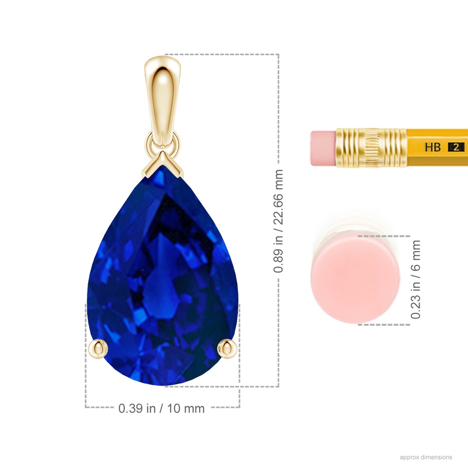 15x10mm Labgrown Prong-Set Pear Lab-Grown Blue Sapphire Solitaire Pendant in Yellow Gold ruler