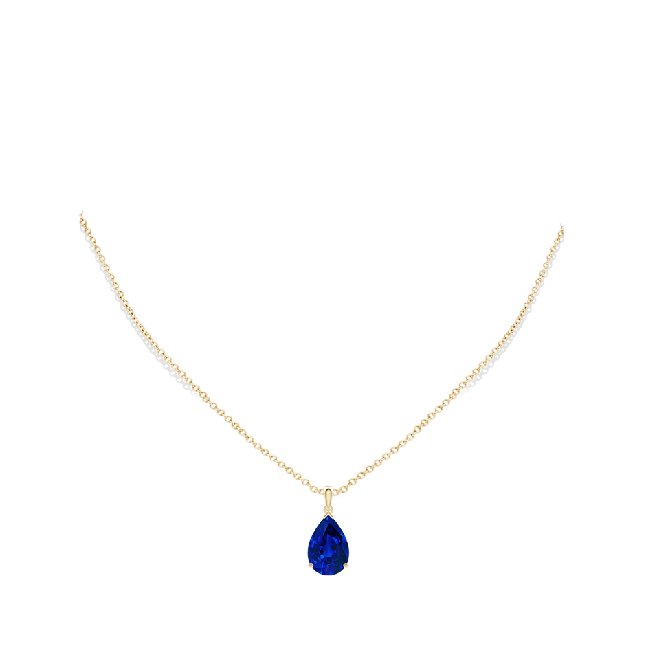 15x10mm Labgrown Prong-Set Pear Lab-Grown Blue Sapphire Solitaire Pendant in Yellow Gold pen