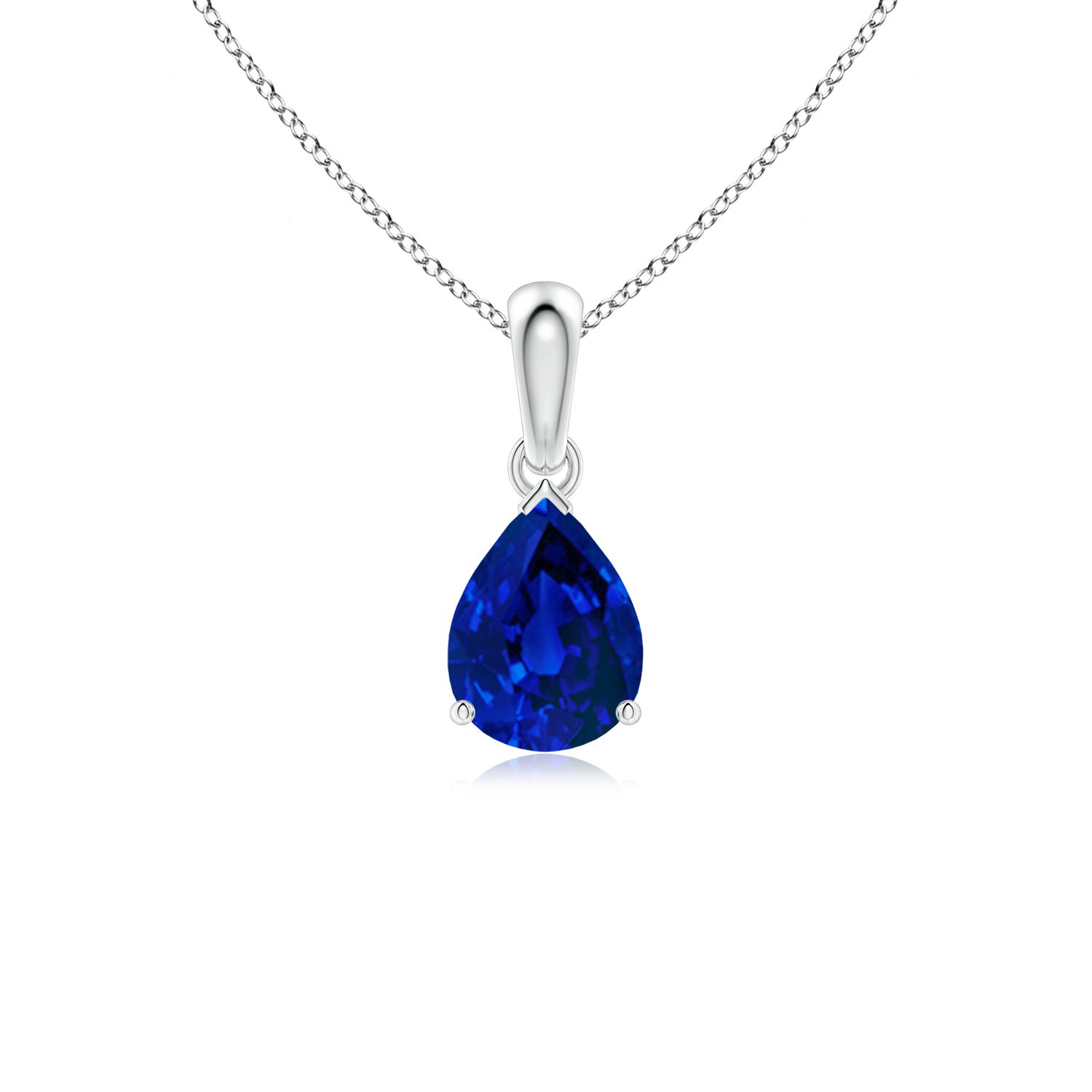 8x6mm Labgrown Prong-Set Pear Lab-Grown Blue Sapphire Solitaire Pendant in 18K White Gold