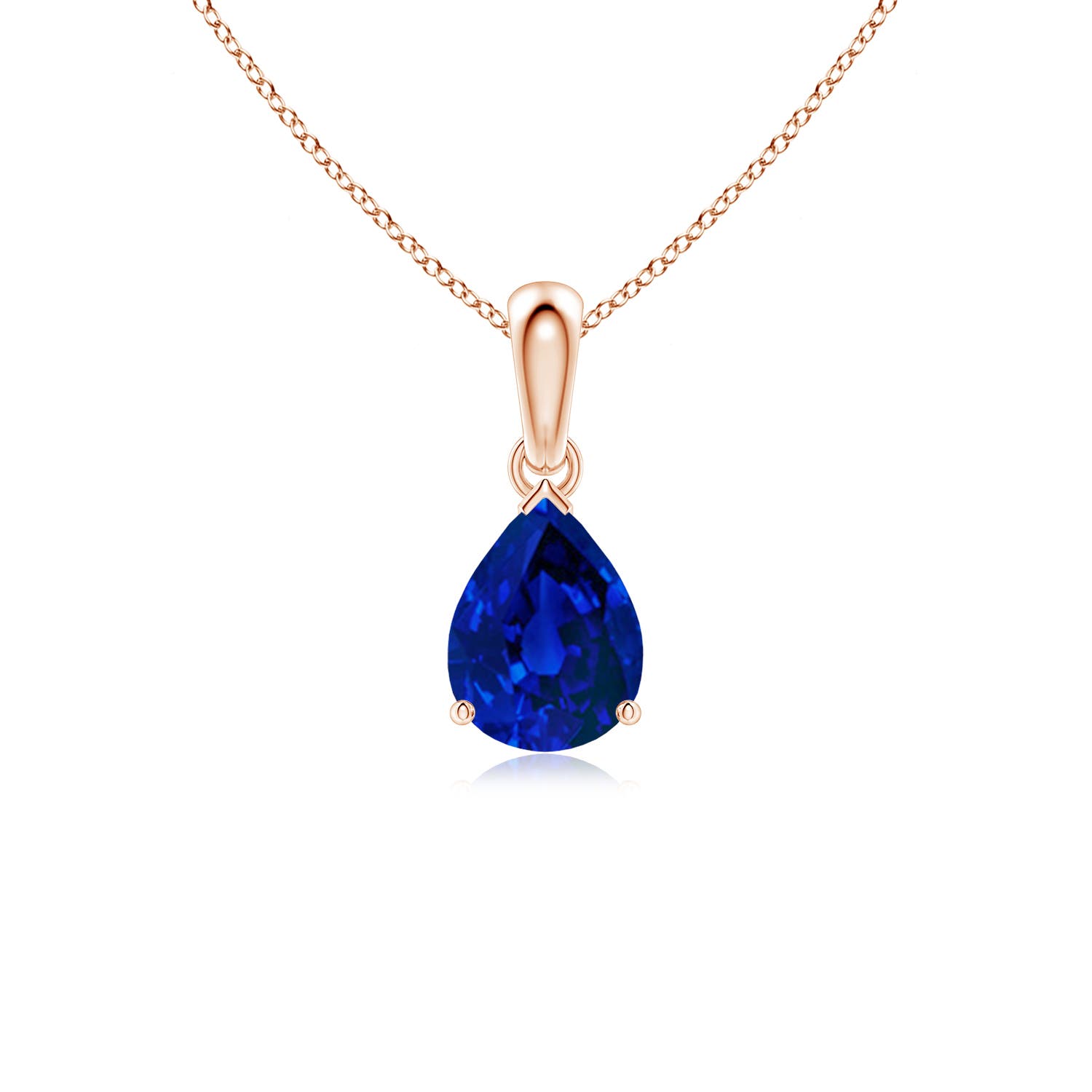 8x6mm Labgrown Prong-Set Pear Lab-Grown Blue Sapphire Solitaire Pendant in Rose Gold