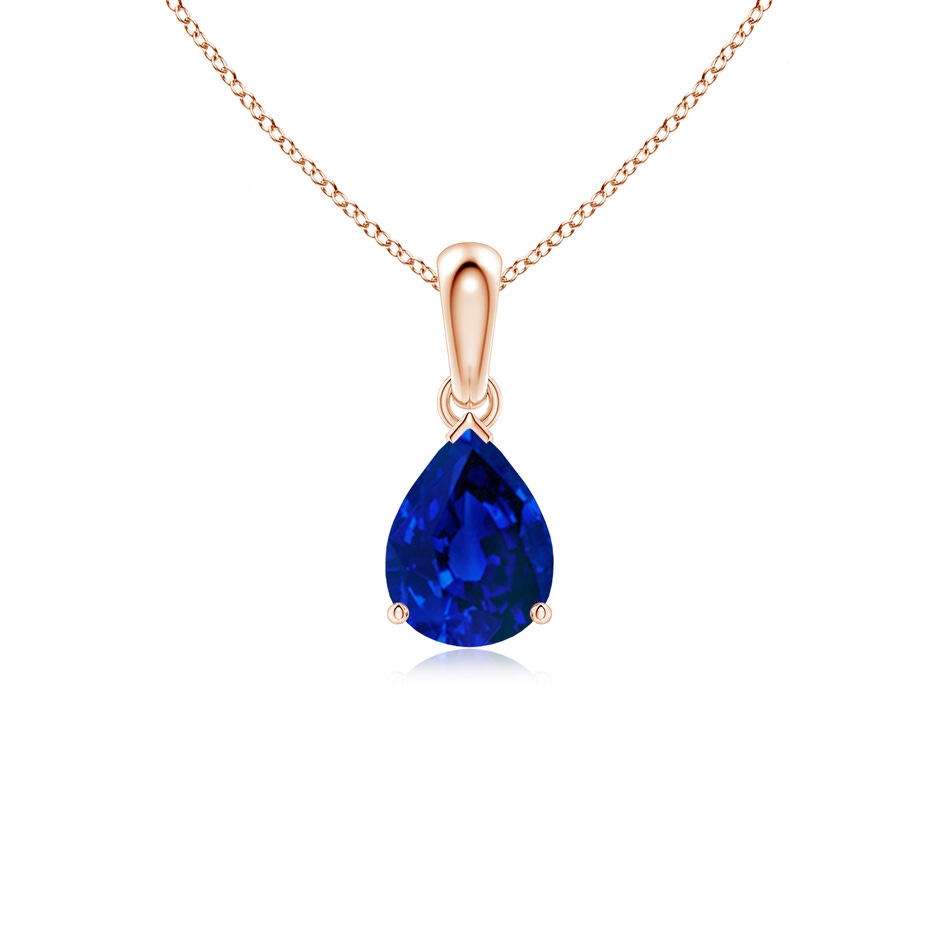 8x6mm Labgrown Prong-Set Pear Lab-Grown Blue Sapphire Solitaire Pendant in Rose Gold 