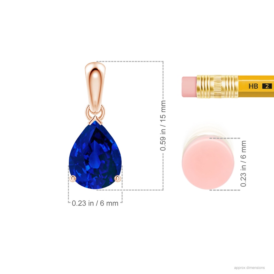 8x6mm Labgrown Prong-Set Pear Lab-Grown Blue Sapphire Solitaire Pendant in Rose Gold ruler