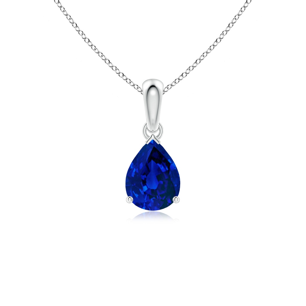 8x6mm Labgrown Prong-Set Pear Lab-Grown Blue Sapphire Solitaire Pendant in S999 Silver