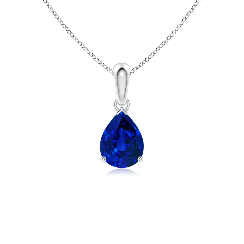 8x6mm Labgrown Prong-Set Pear Lab-Grown Blue Sapphire Solitaire Pendant in White Gold 