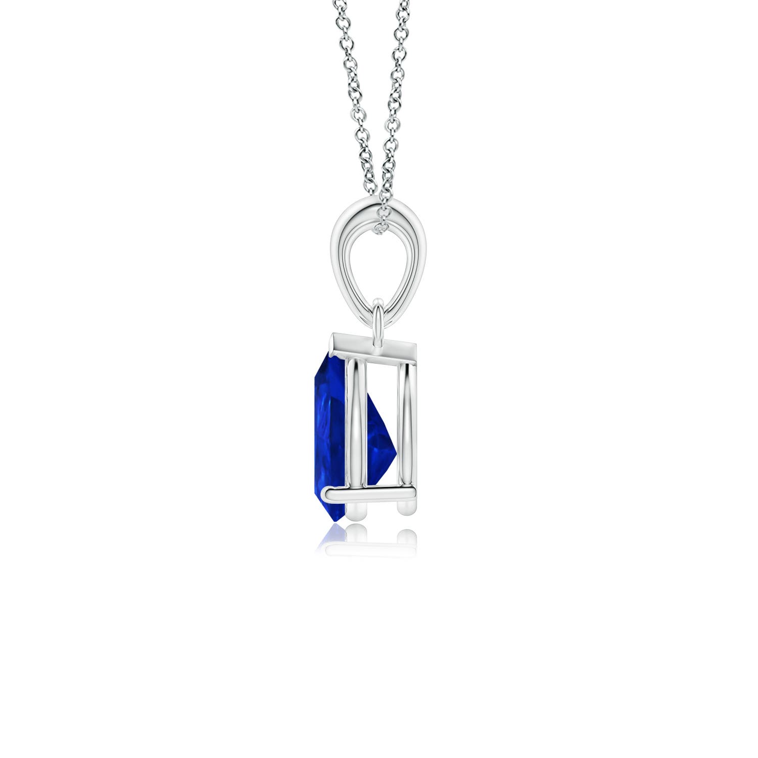8x6mm Labgrown Prong-Set Pear Lab-Grown Blue Sapphire Solitaire Pendant in White Gold