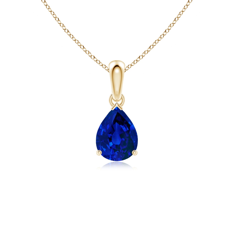 8x6mm Labgrown Prong-Set Pear Lab-Grown Blue Sapphire Solitaire Pendant in Yellow Gold 