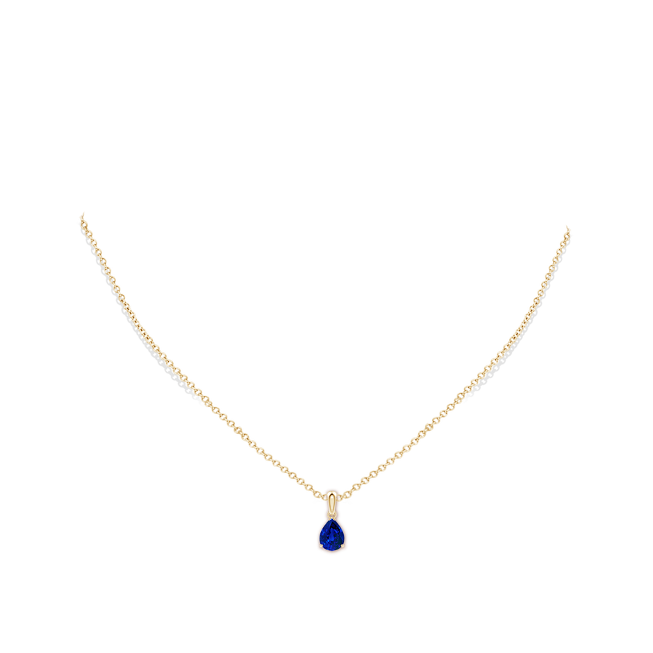8x6mm Labgrown Prong-Set Pear Lab-Grown Blue Sapphire Solitaire Pendant in Yellow Gold pen