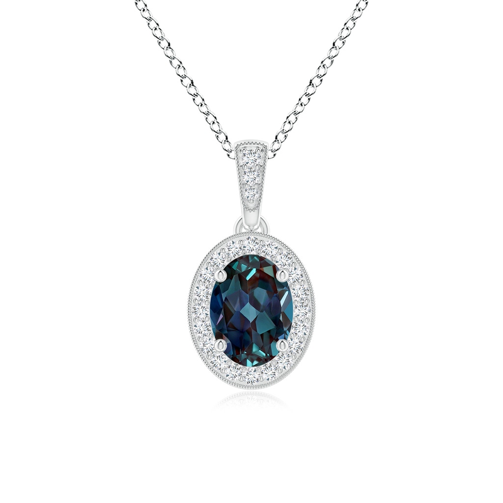 7x5mm Labgrown Vintage Style Oval Lab-Grown Alexandrite Pendant with Diamond Halo in P950 Platinum