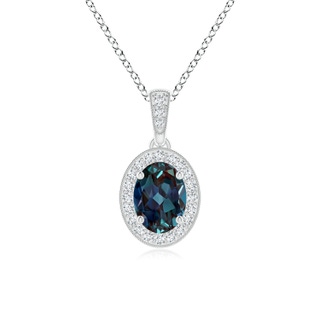 7x5mm Labgrown Vintage Style Oval Lab-Grown Alexandrite Pendant with Diamond Halo in White Gold