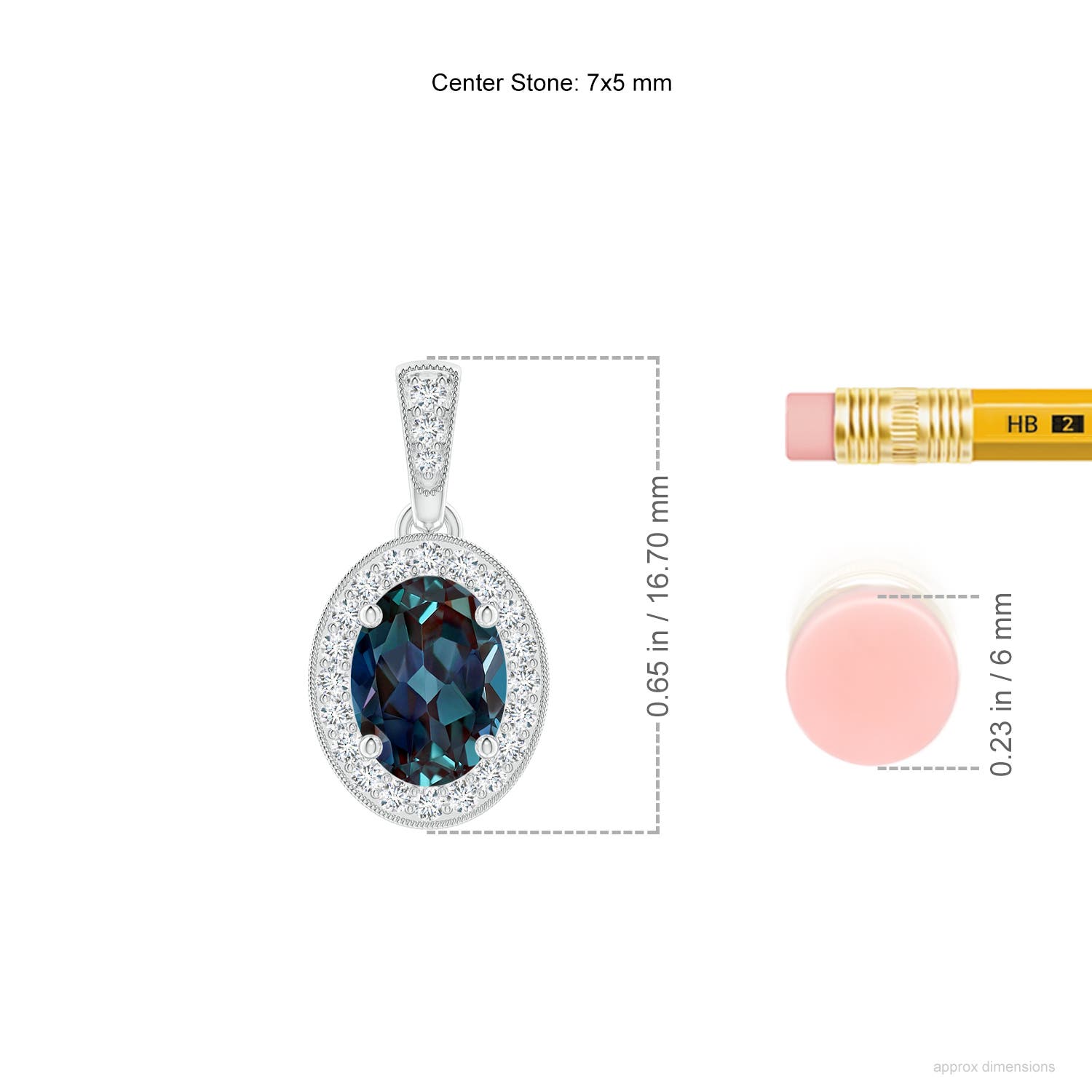 7x5mm Labgrown Vintage Style Oval Lab-Grown Alexandrite Pendant with Diamond Halo in White Gold - ruler