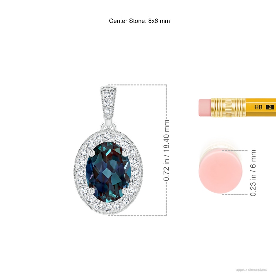 8x6mm Labgrown Vintage Style Oval Lab-Grown Alexandrite Pendant with Diamond Halo in P950 Platinum ruler
