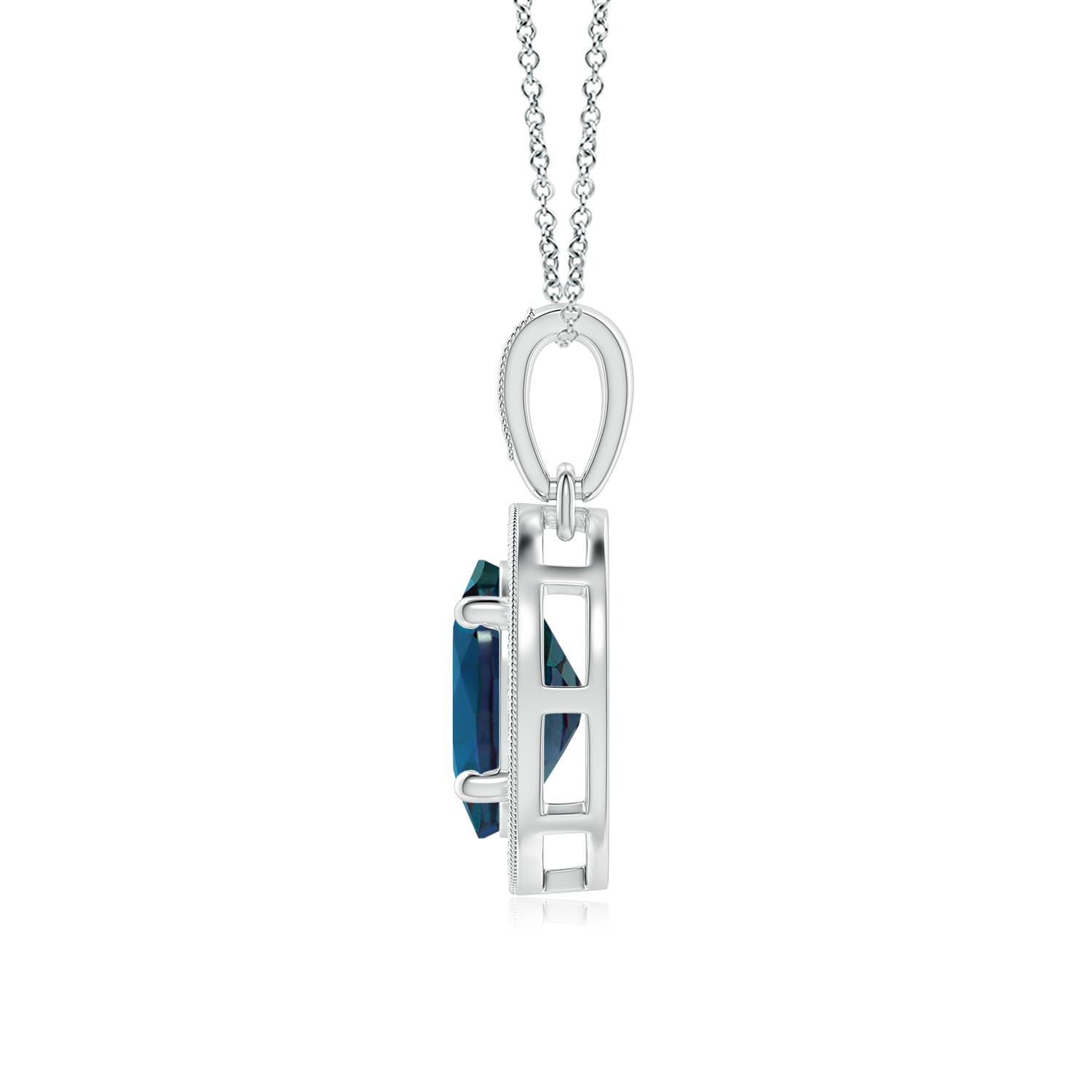 8x6mm Labgrown Vintage Style Oval Lab-Grown Alexandrite Pendant with Diamond Halo in White Gold