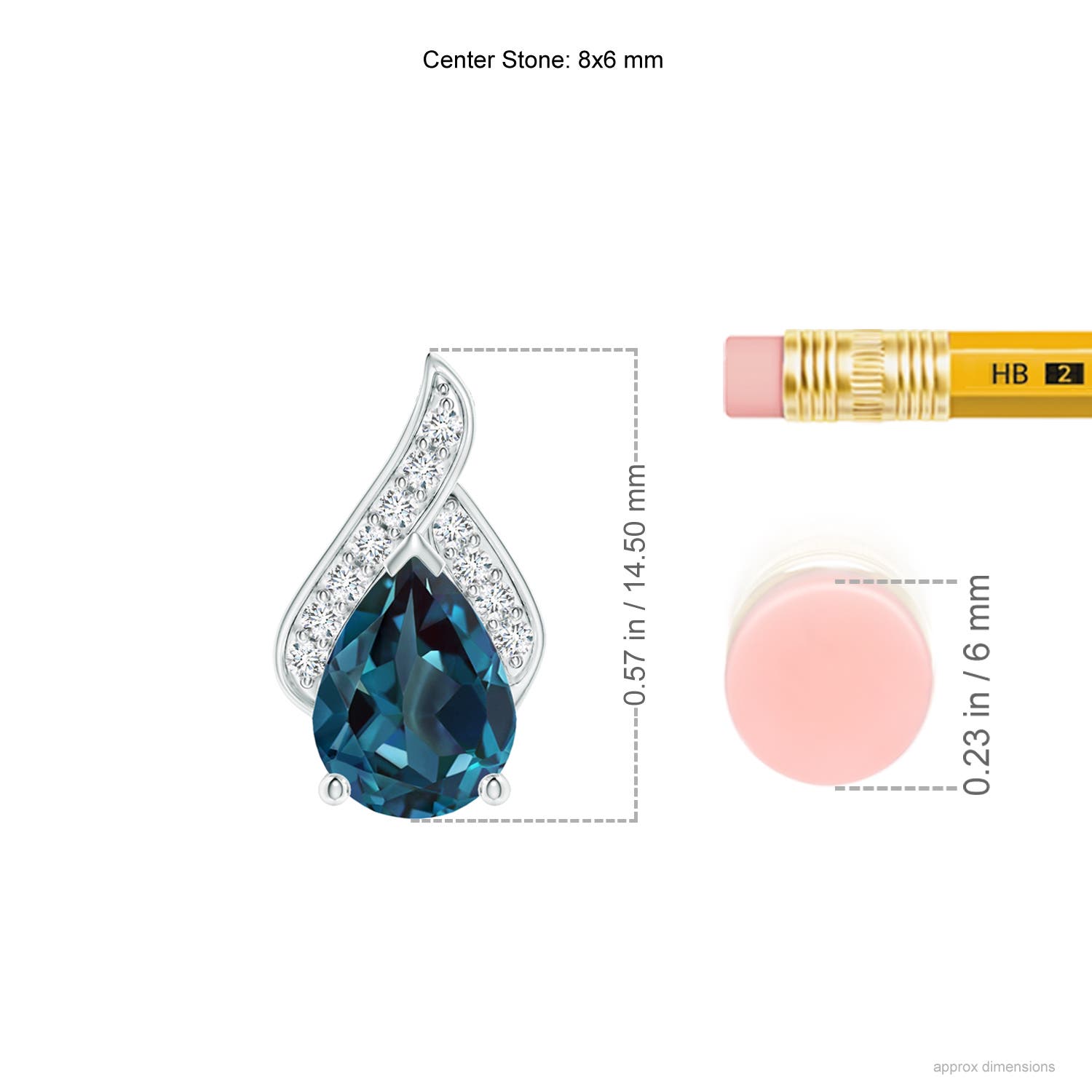 8x6mm Labgrown Solitaire Pear-Shaped Lab-Grown Alexandrite Flame Pendant in White Gold - ruler