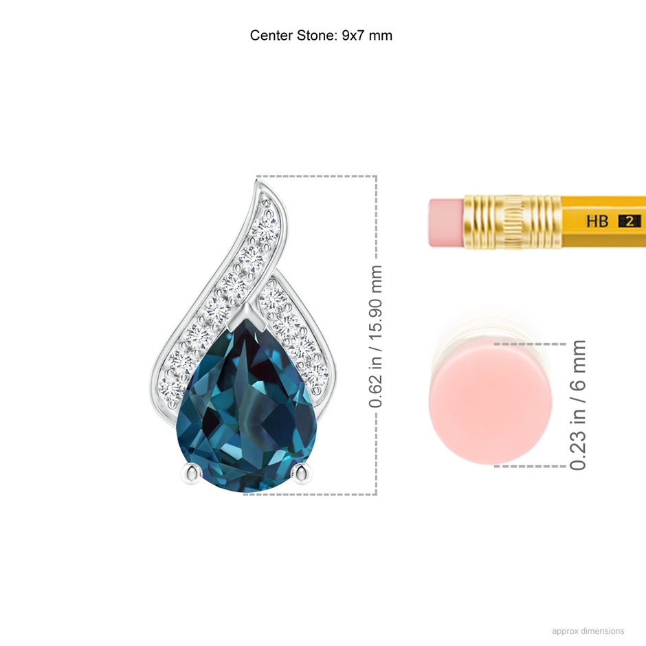 9x7mm Labgrown Solitaire Pear-Shaped Lab-Grown Alexandrite Flame Pendant in P950 Platinum ruler
