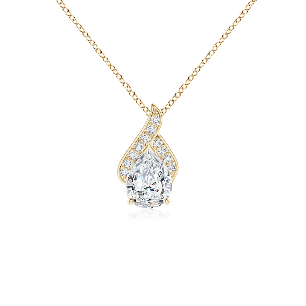 7.7x5.7mm FGVS Lab-Grown Solitaire Pear-Shaped Diamond Flame Pendant in Yellow Gold
