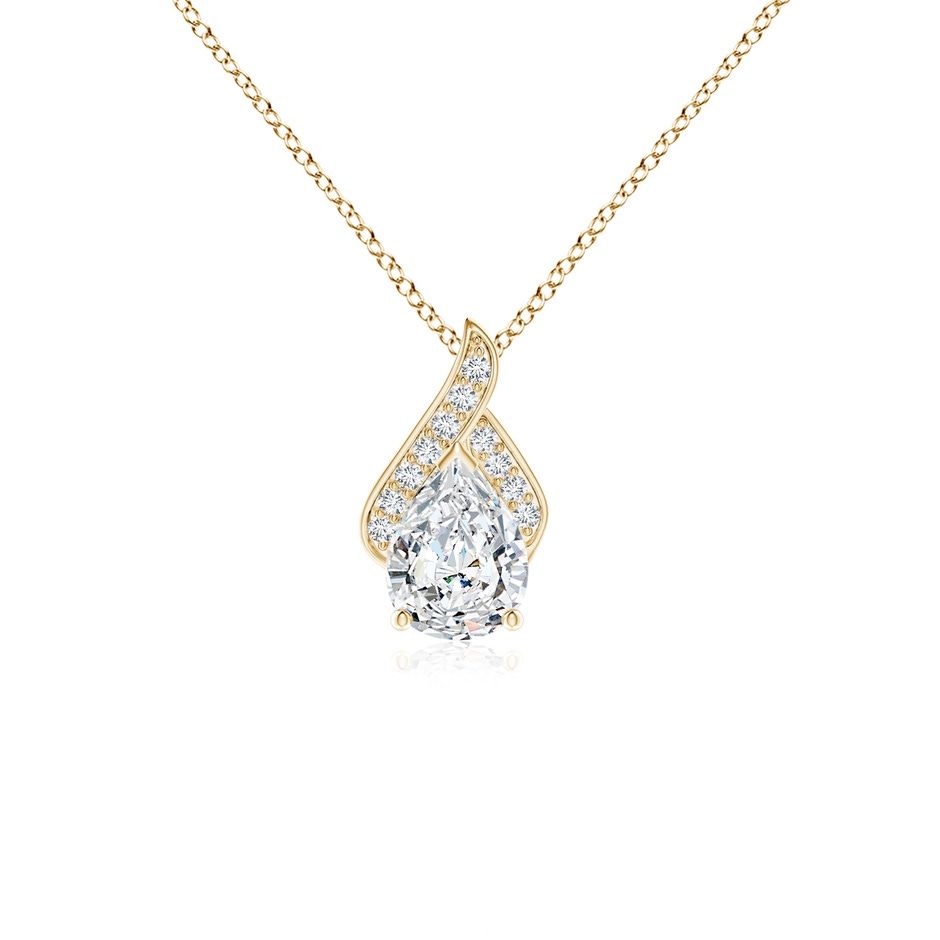 7.7x5.7mm FGVS Lab-Grown Solitaire Pear-Shaped Diamond Flame Pendant in Yellow Gold 