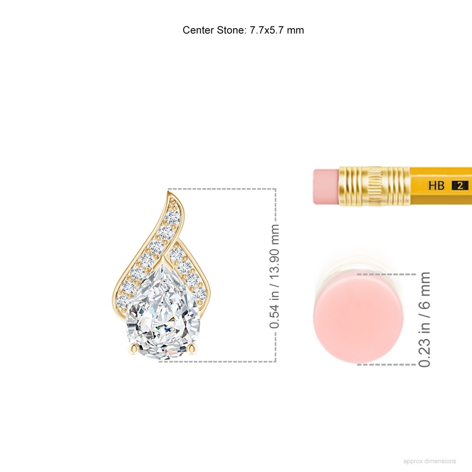 7.7x5.7mm FGVS Lab-Grown Solitaire Pear-Shaped Diamond Flame Pendant in Yellow Gold ruler