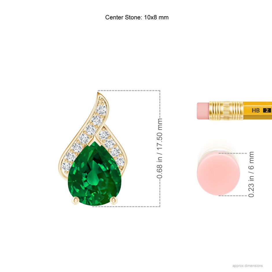 10x8mm Labgrown Lab-Grown Solitaire Pear-Shaped Emerald Flame Pendant in Yellow Gold ruler