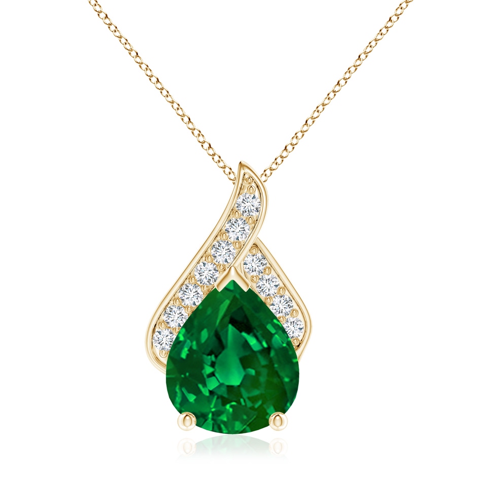 12x10mm Labgrown Lab-Grown Solitaire Pear-Shaped Emerald Flame Pendant in 18K Yellow Gold 