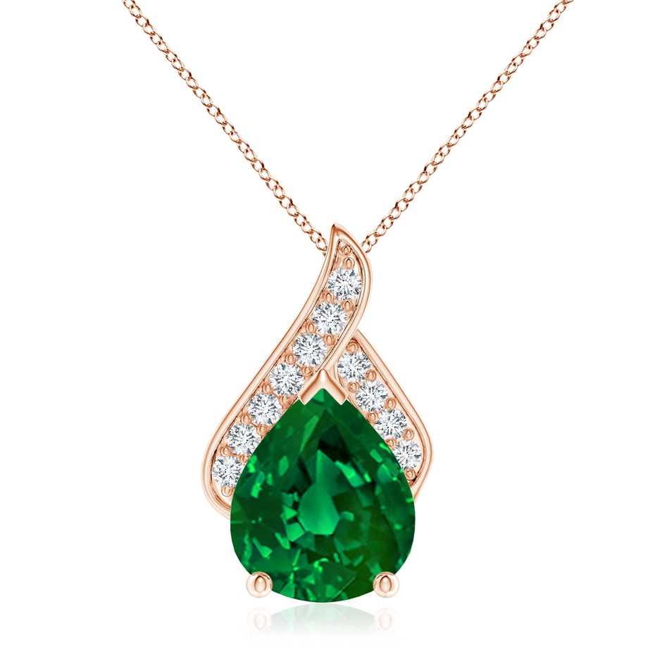 12x10mm Labgrown Lab-Grown Solitaire Pear-Shaped Emerald Flame Pendant in Rose Gold 