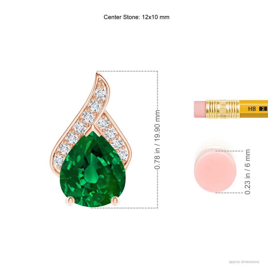 12x10mm Labgrown Lab-Grown Solitaire Pear-Shaped Emerald Flame Pendant in Rose Gold ruler