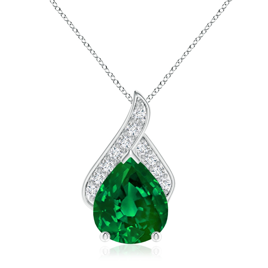 12x10mm Labgrown Lab-Grown Solitaire Pear-Shaped Emerald Flame Pendant in White Gold 