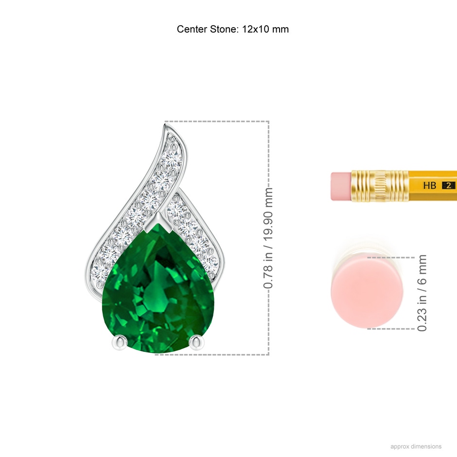 12x10mm Labgrown Lab-Grown Solitaire Pear-Shaped Emerald Flame Pendant in White Gold ruler