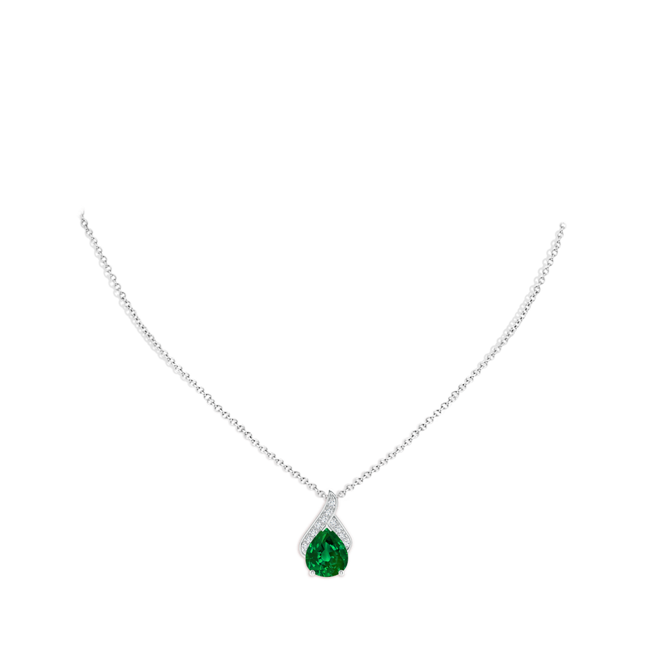 12x10mm Labgrown Lab-Grown Solitaire Pear-Shaped Emerald Flame Pendant in White Gold pen