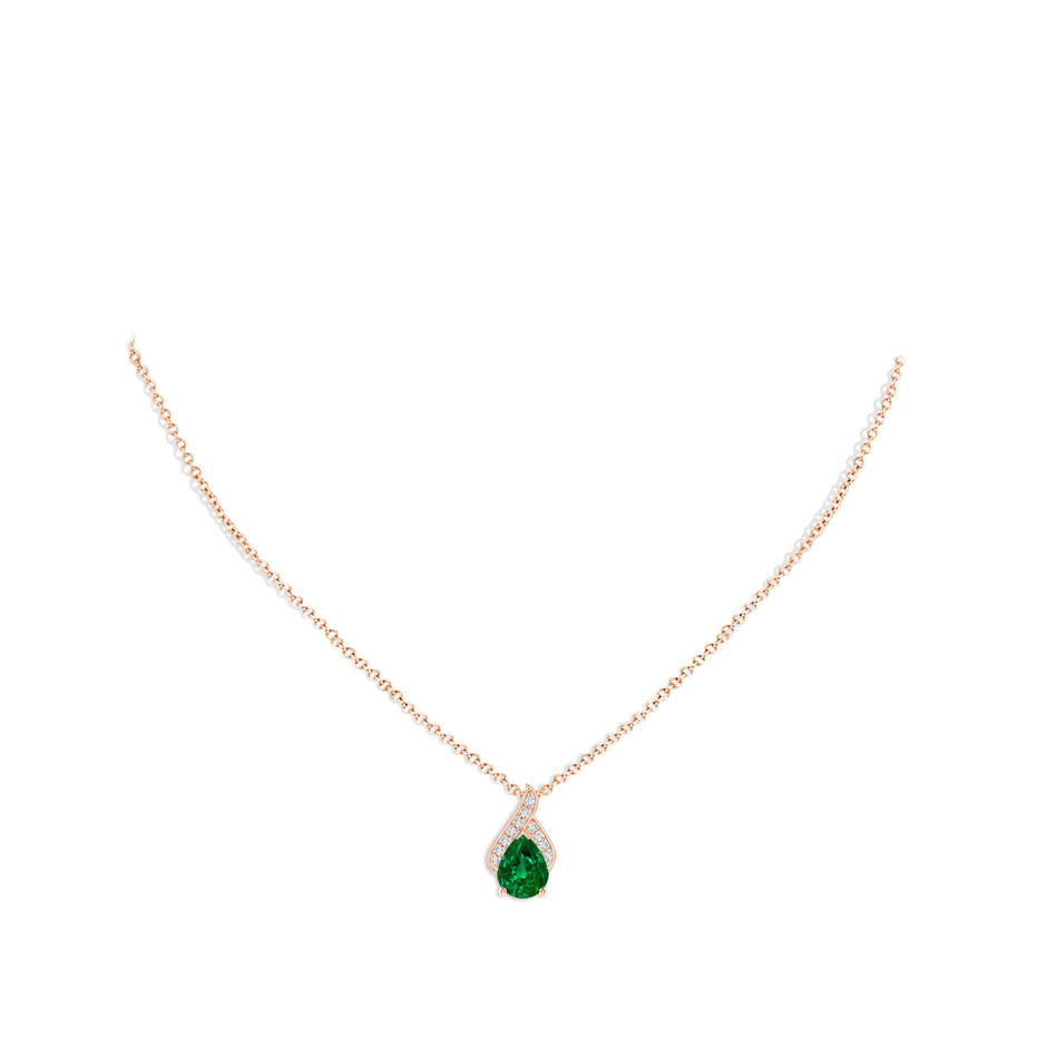 9x7mm Labgrown Lab-Grown Solitaire Pear-Shaped Emerald Flame Pendant in Rose Gold pen