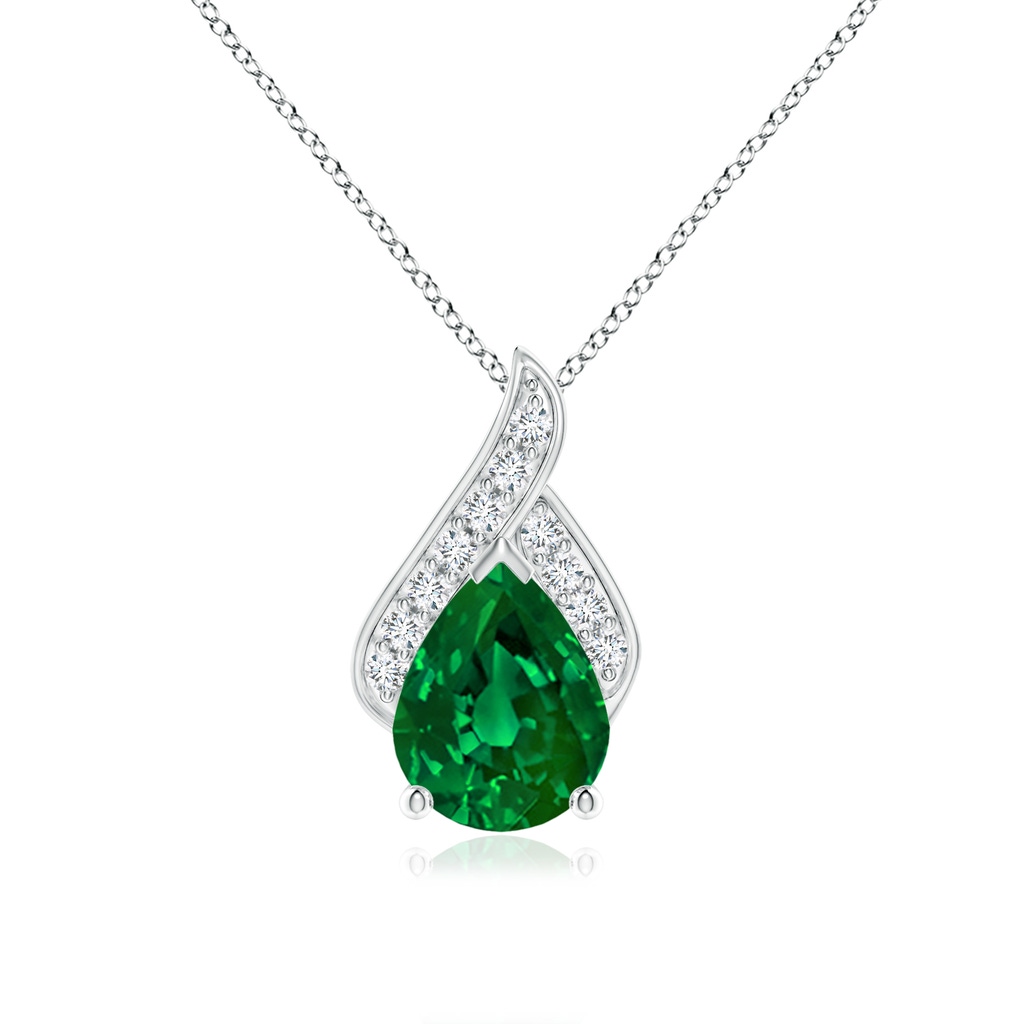 9x7mm Labgrown Lab-Grown Solitaire Pear-Shaped Emerald Flame Pendant in White Gold