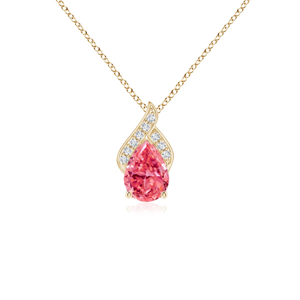 7x5mm Labgrown Solitaire Pear-Shaped Lab-Grown Fancy Intense Pink Diamond Flame Pendant in Yellow Gold