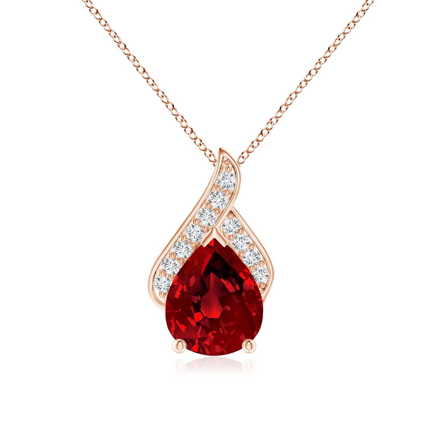 10x8mm Labgrown Lab-Grown Solitaire Pear-Shaped Ruby Flame Pendant in 18K Rose Gold
