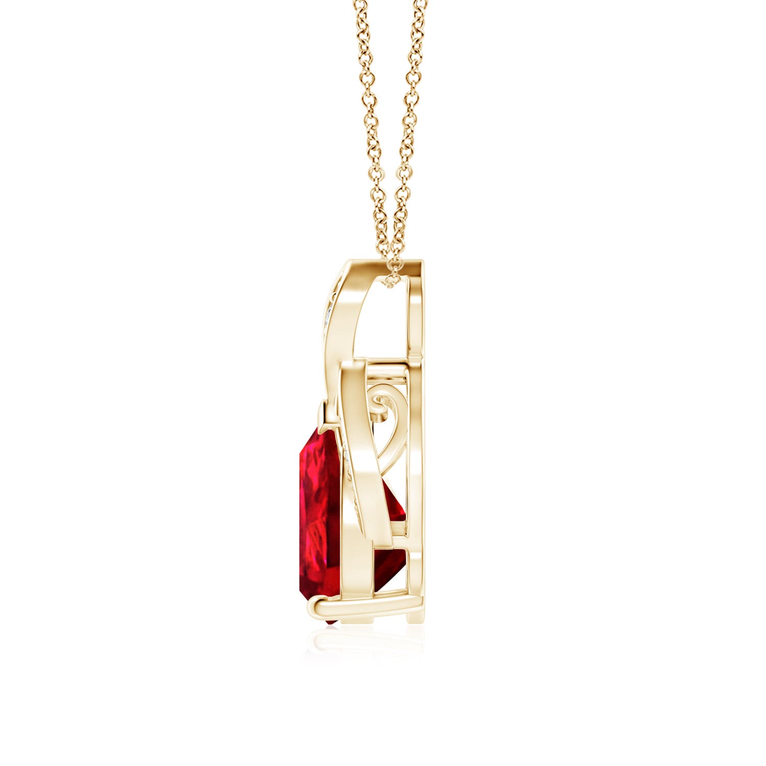 10x8mm Labgrown Lab-Grown Solitaire Pear-Shaped Ruby Flame Pendant in 18K Yellow Gold