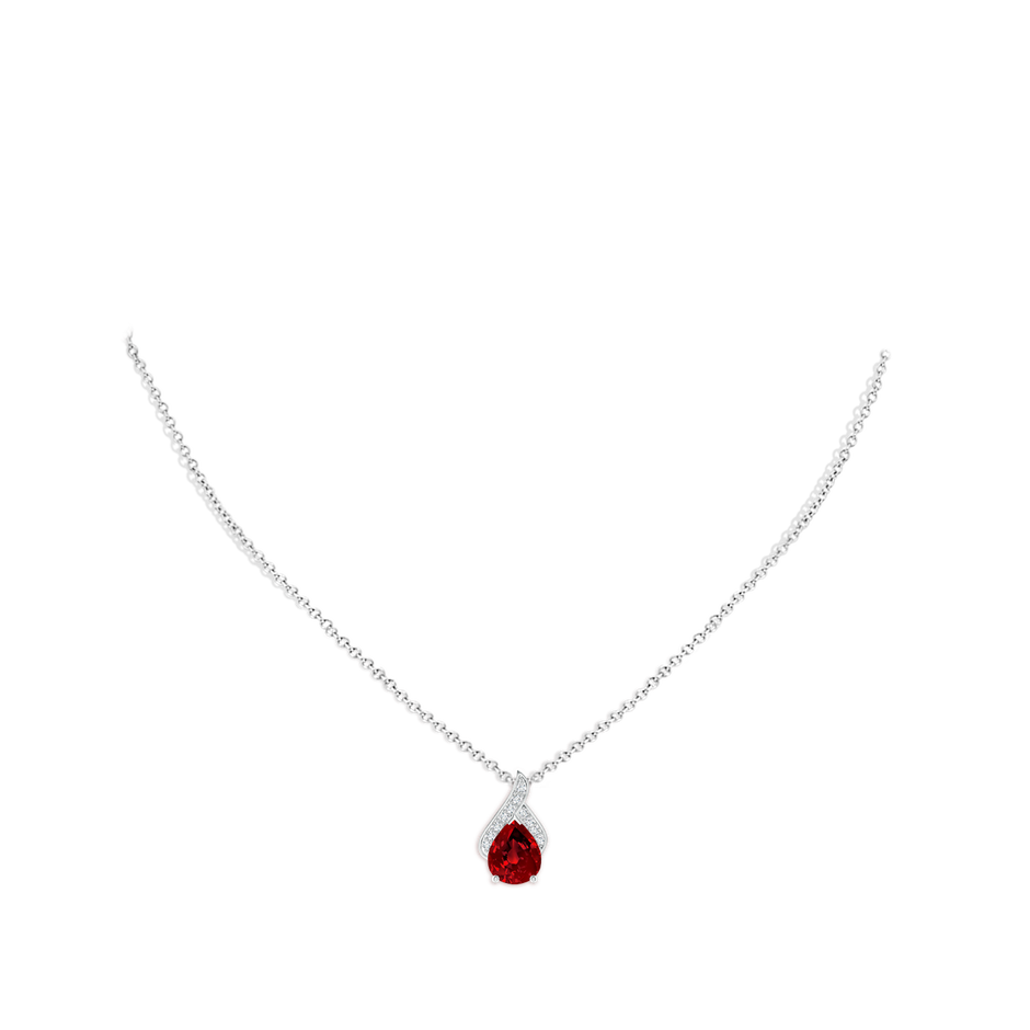 10x8mm Labgrown Lab-Grown Solitaire Pear-Shaped Ruby Flame Pendant in White Gold pen