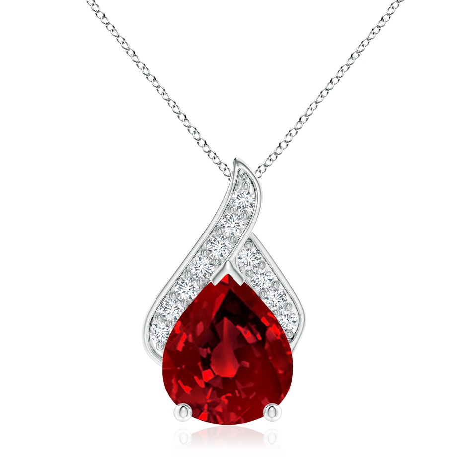 12x10mm Labgrown Lab-Grown Solitaire Pear-Shaped Ruby Flame Pendant in P950 Platinum 
