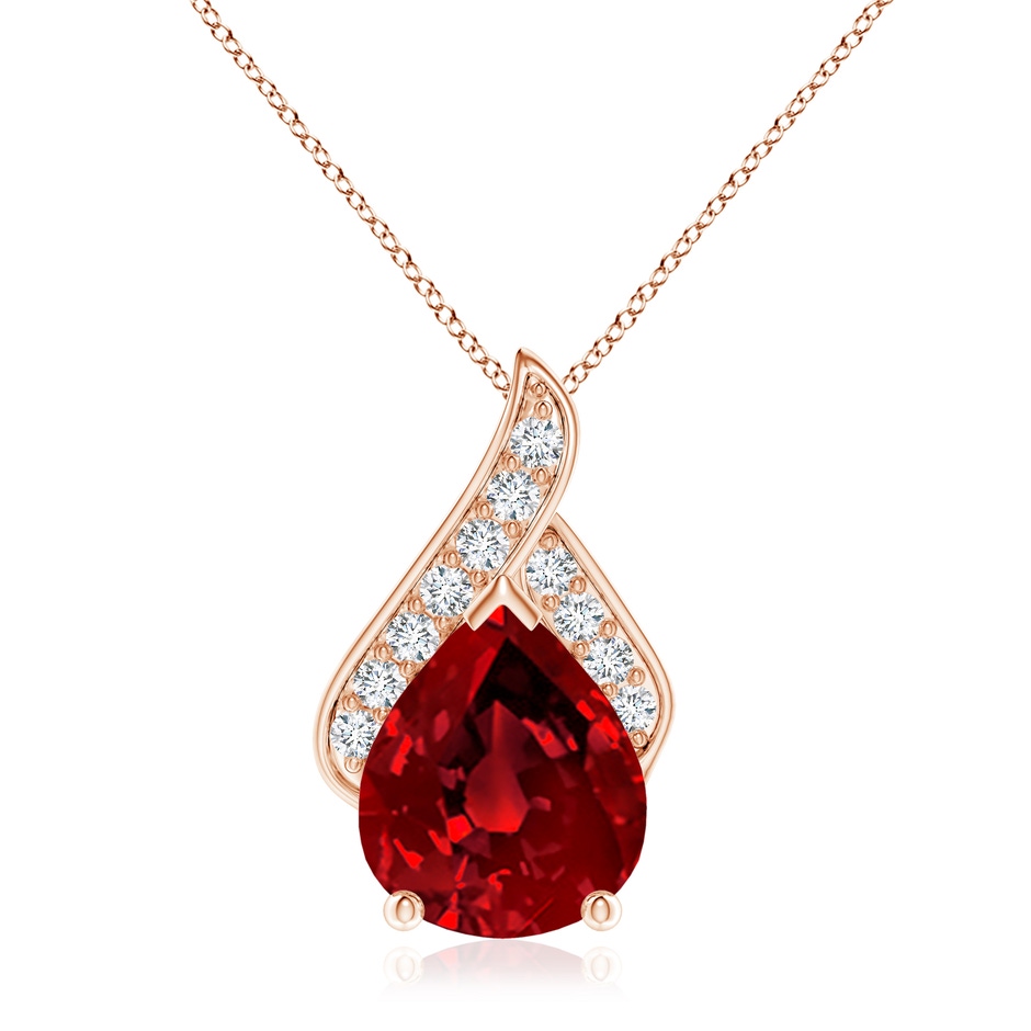 12x10mm Labgrown Lab-Grown Solitaire Pear-Shaped Ruby Flame Pendant in Rose Gold 